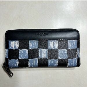 Coach Black and Blue Checkered Zip Wallet